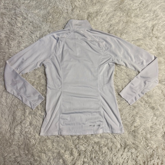 Women’s Small White Ariat Long Sleeve Horseback Riding Sunshirt. Light staining. - Picture 3 of 6